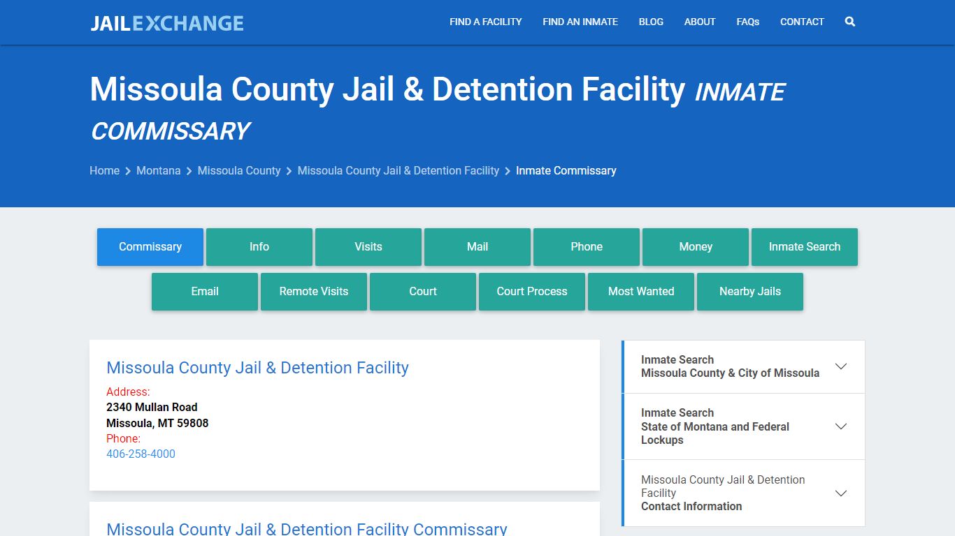 Missoula County Jail & Detention Facility Inmate Commissary